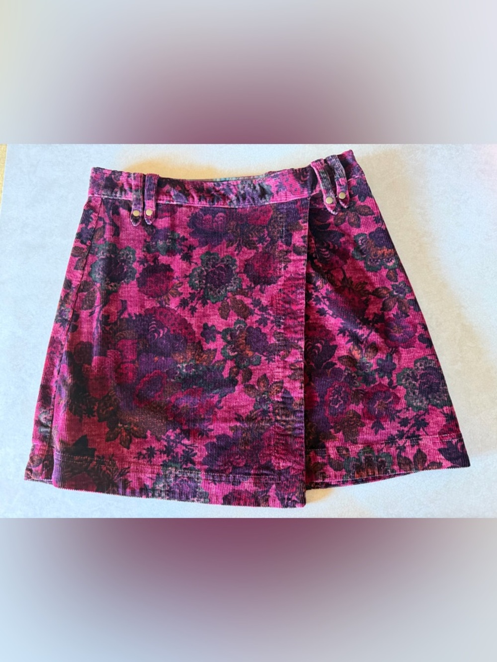 Anthropologie Pilcro Floral Corduroy Mini Skirt Pink Size 8
